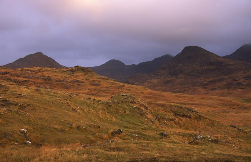 Rum Cuillin in afternoon light from Harris,Isle of Rum NNR. ©John MacPherson/SNH.