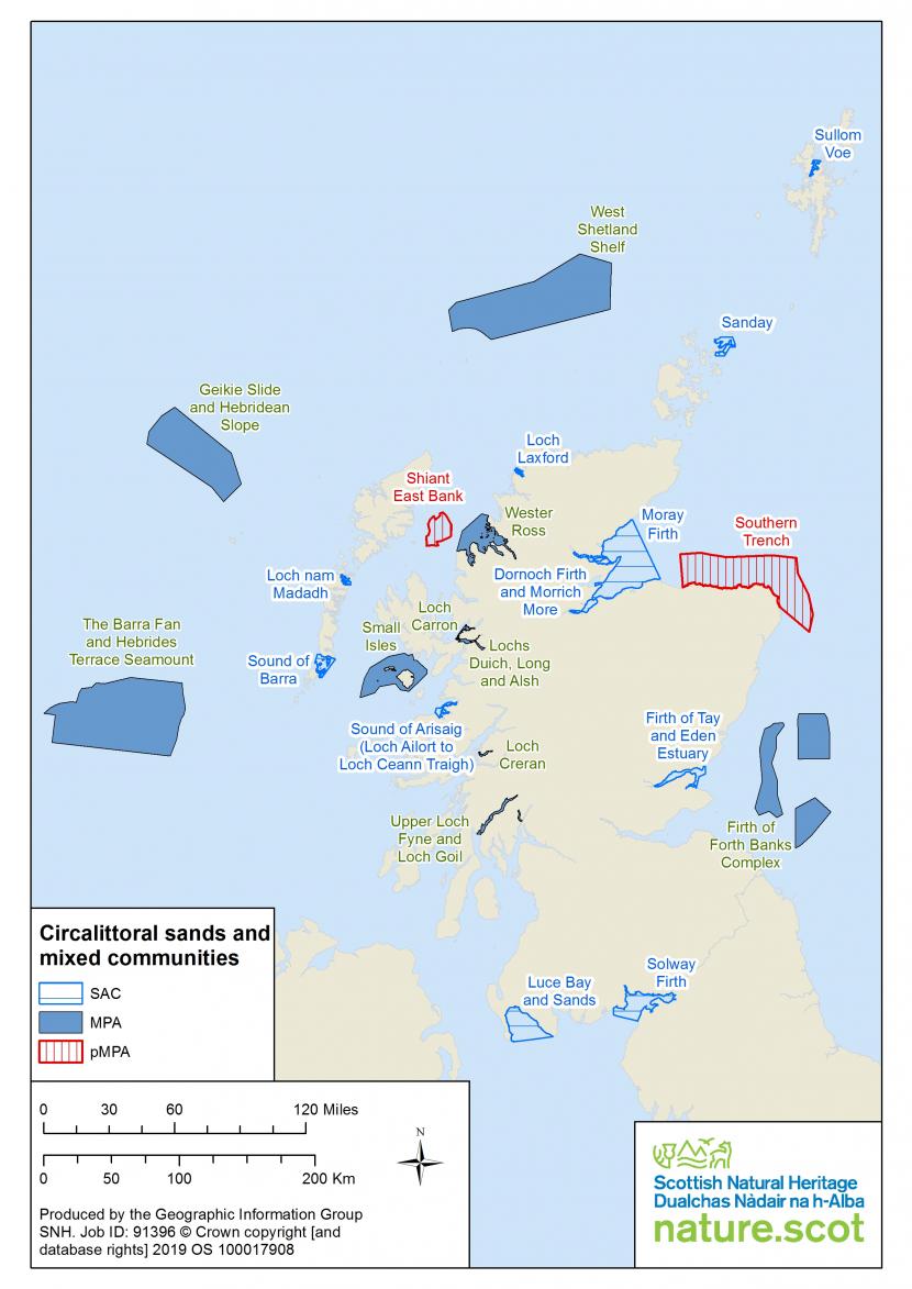 Circalittoral sands and mixed sediment communities map