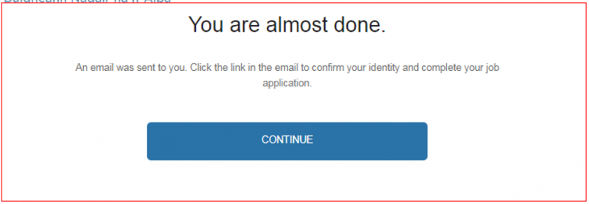 image from vacancy website showing almost done with button to continue