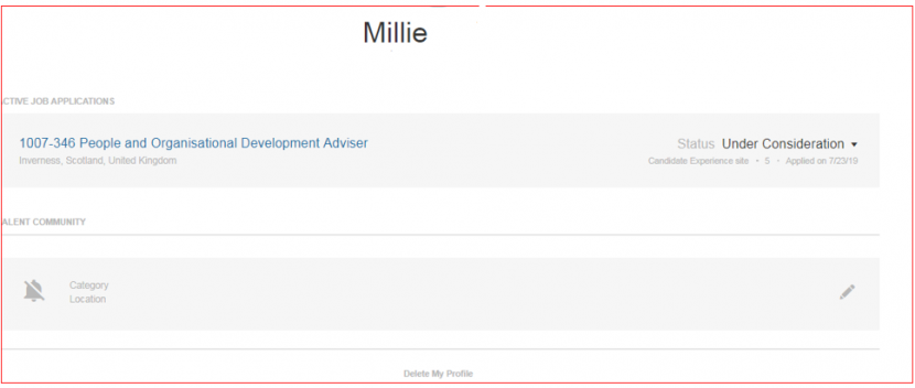 image showing status of application applied for