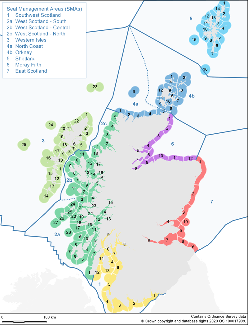 Map of Scotland showing management areas split into smaller geographic units