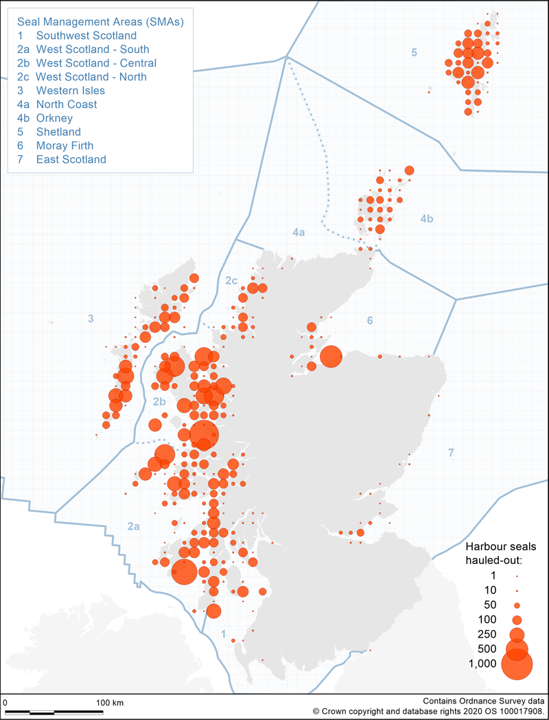 Map of Scotland showing harbour seal distribution