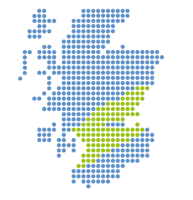 Map of Scotland showing green geographical area spanning central belt of Scotland