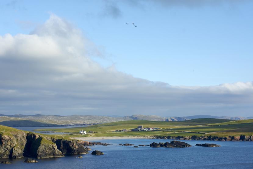 Land and hills view over Shetland