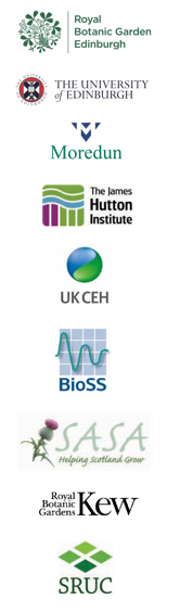 Logo - Royal Botanic Garden Edinburgh, University of Edinburgh, Moredun, James Hutton Institute, UK CEH, BioSS, SASA, Royal Botanic Gardens, and Scotland’s Rural College.