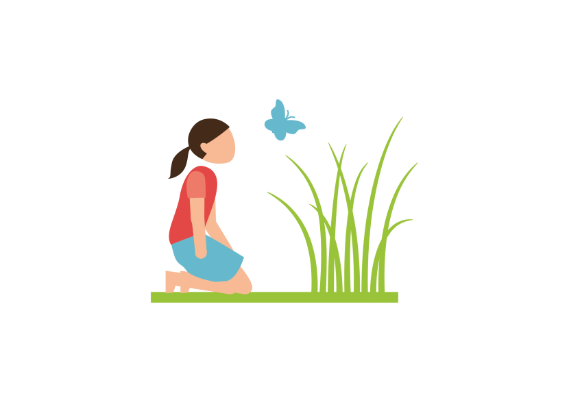 Infographic - Green Health Partnership - person kneeling on grass looking at a butterfly.