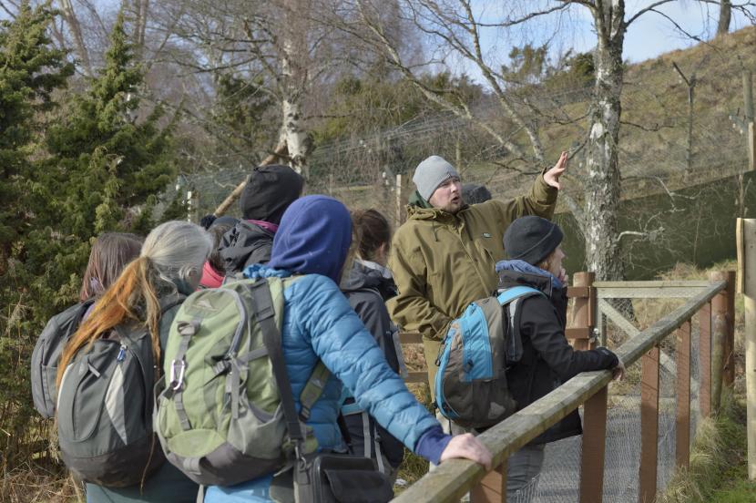Project field staff are shown around the off-show conservation breeding enclosures at the RZSS Highland Wildlife Park.