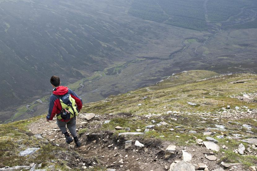 Hillwalker descending from the An Caber ridge.