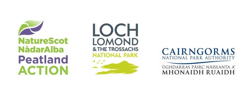 Peatland ACTION delivery partner logos - NatureScot, LL&TNPA and CNPA