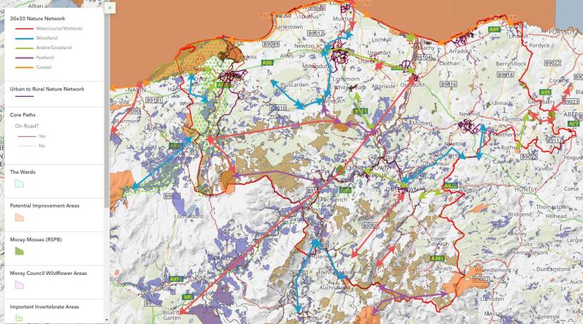 Map of Moray Council's Nature Network 2024 