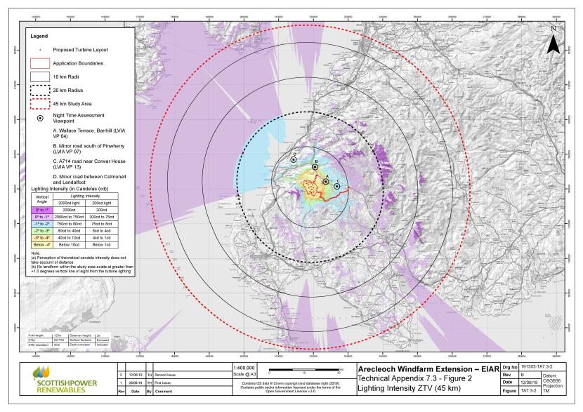 The image shows a map overlaid with a lighting intensity ZTV.
