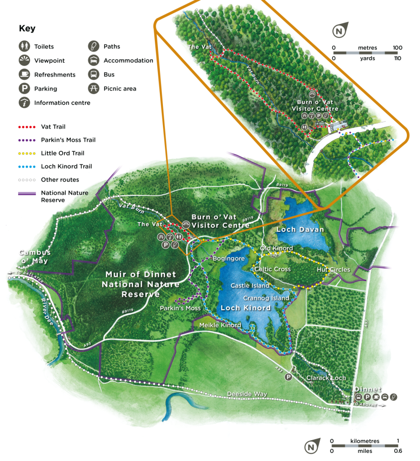 Muir of Dinnet National Nature Reserve map close up illustration