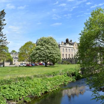 Newbattle Abbey - view across field and stream