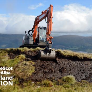 Peatland ACTION - Gallery - sequence of images showing a machine operator reprofiling a peat hag