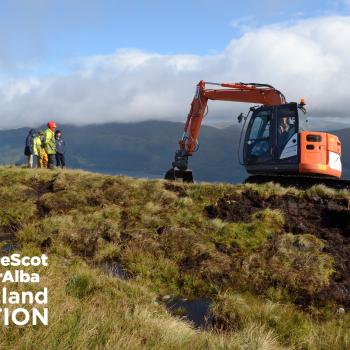 Peatland ACTION - Gallery - sequence of images showing a machine operator reprofiling a peat hag
