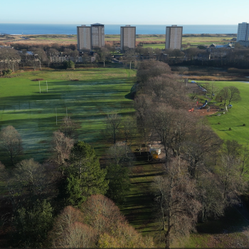 arial shot of aberdeen overlooking a park