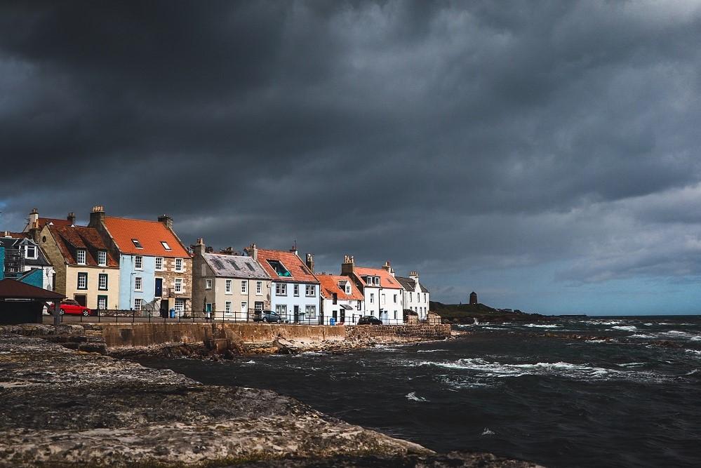 Gloomy clouds looming behind St Monans.